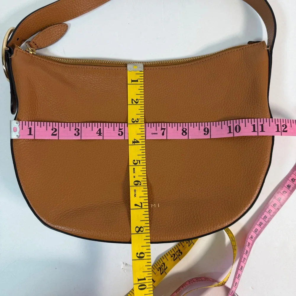 M.Gemi Italian Pebbled Leather Hobo Shoulder Bag Cognac Brown Minimalist Luxury - Picture 9 of 11